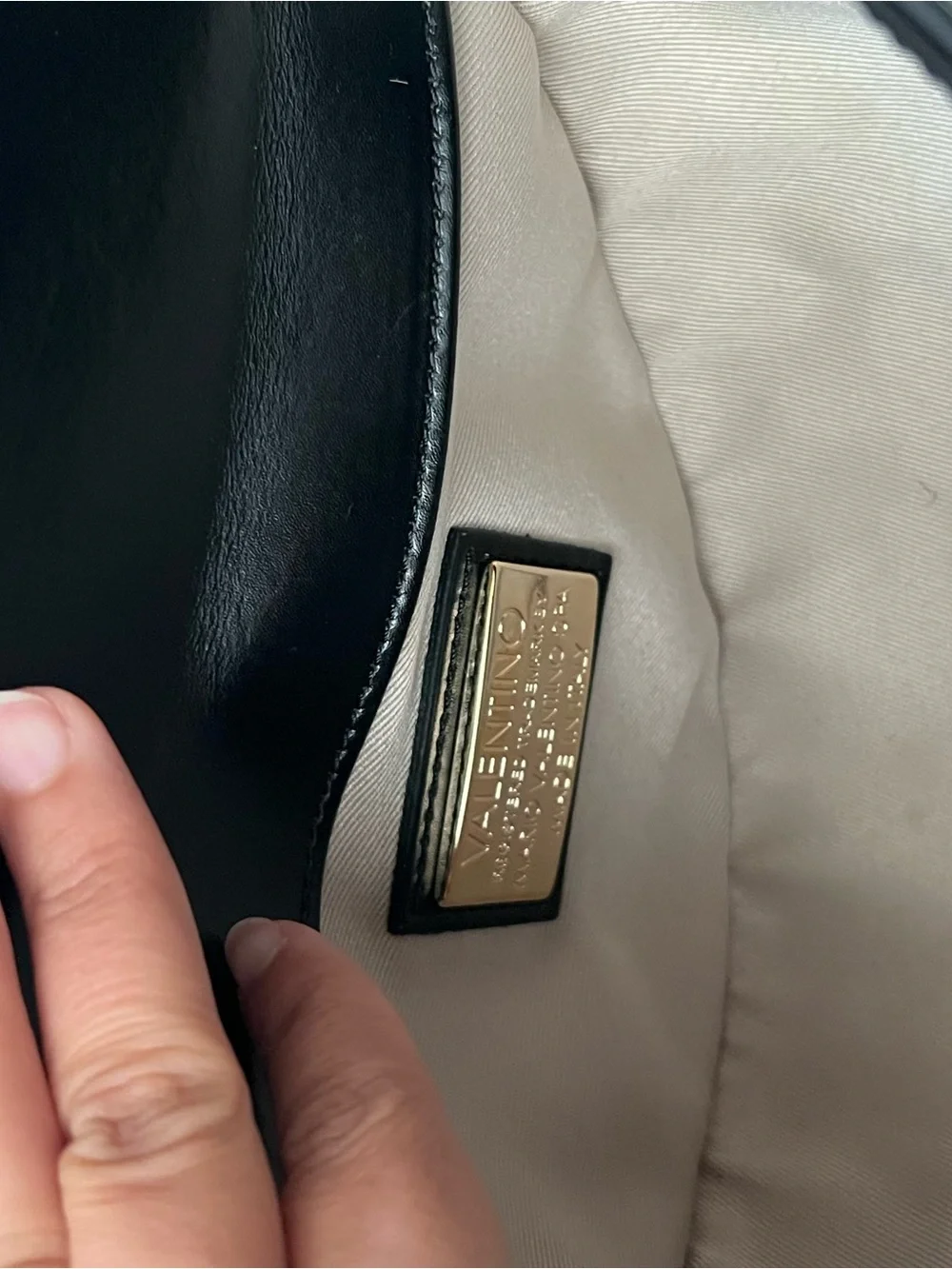 Valentino Black Leather Half-Moon Crossbody with Gold Accents